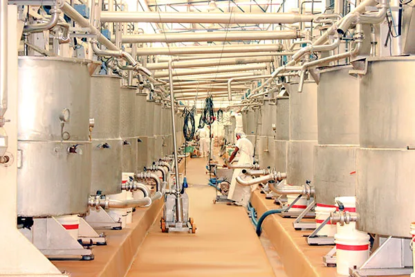 Linha de produção da fábrica da Xamego Bom com tanques de aço inox