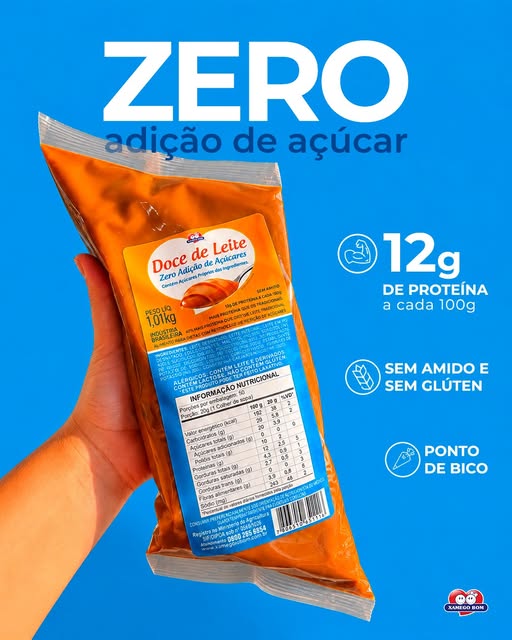 Bisnaga de Doce de Leite Zero Adição de Açúcar com 12g de proteína a cada 100g, sem amido e sem glúten